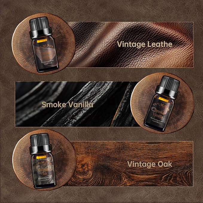 Men Essential Oils Set - 6 Premium Fragrance Oils for Diffusers for Home, Candles & Aromatherapy | Leather, Sandalwood, Cologne, Smoke Vanilla, Oak, Mahogany Scents | Gift Set for Men, Father's Day - Bloomnest