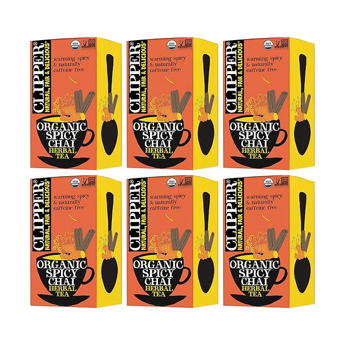 Clipper Organic Spicy Chai Herbal Tea, Caffeine Free, Non GMO, 1.76 Ounces (Pack Of 6) - Bloomnest