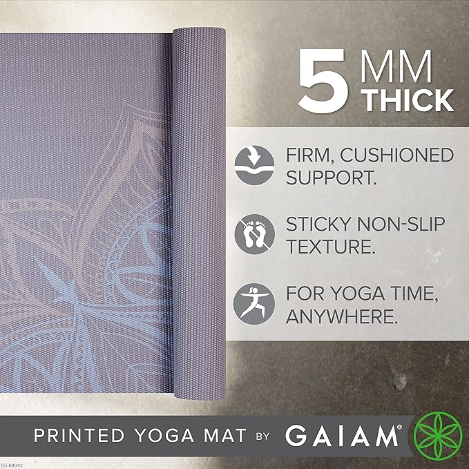 Gaiam Yoga Mat - Premium 5mm Print Thick Non Slip Exercise & Fitness Mat for All Types of Yoga, Pilates & Floor Workouts (68" x 24" x 5mm) - Bloomnest
