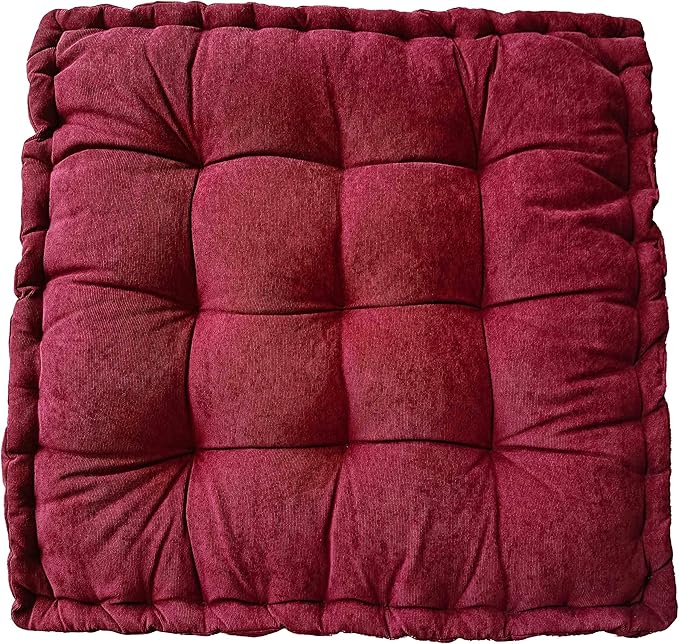 Verpert Floor Pillow 25x25 Inch, Square Meditation Cushion Floor Seating for Adults, Oversized Tufted seat Cushion Reading Nook for Kids, Yoga Meditation Pillow for Sitting on Floor Maroon
