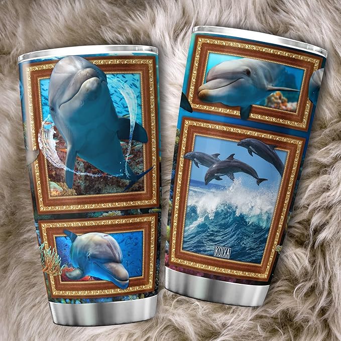 Dolphin Cups Tumbler With Lid 20 Oz Funny Dolphins Gifts Aquatic Animal Themed Gift Ideas Cute Dolphin Things For Girls Sea Ocean Coffee Mug With Animals Insulated Tumblers - Bloomnest
