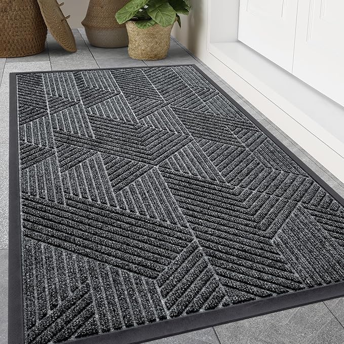 Smiry Front Door Mat Outside Entrance, Heavy Duty Sturdy Natural Rubber Doormat, Trap Dirt and Moisture, Easy Clean Low Profile Mats for Indoor Outdoor Entry, Irregular Triangle (47x17, Grey) - Bloomnest