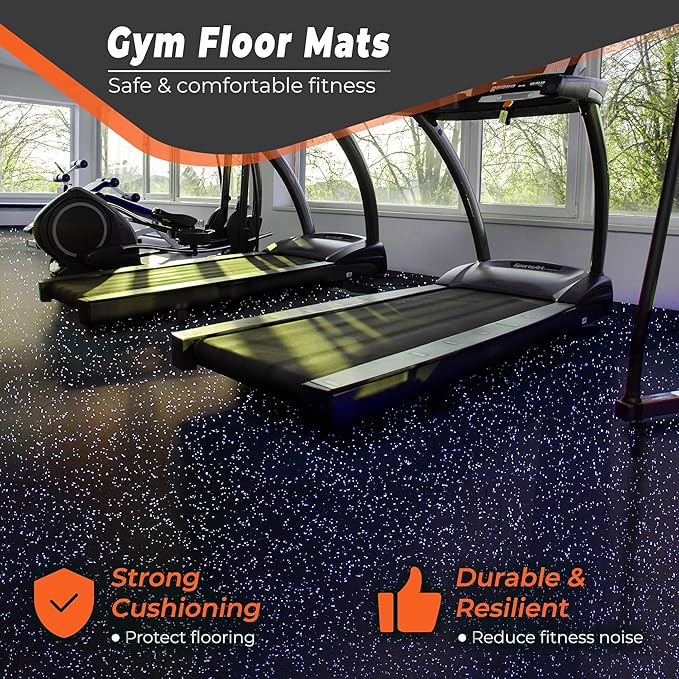 SUPERJARE 0.4'' Thick 24 Pcs 96 Sq Ft Rubber Top Exercise Equipment Mats, High Density EVA Foam Mats with Rubber Top, Interlocking Gym Flooring for Home Gym, Protective Workout Mat, Black/Purple - Bloomnest
