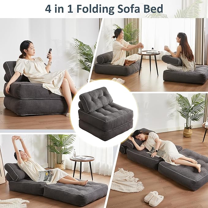 35.4x33.5 Inch Floor Pillow, Large Round Floor Cushion with Removable Washable Cover - Ultra Soft Plush Filling for Adults, Kids, Lounge, Bedroom, Reading Nook, Meditation, Corduroy, Grey