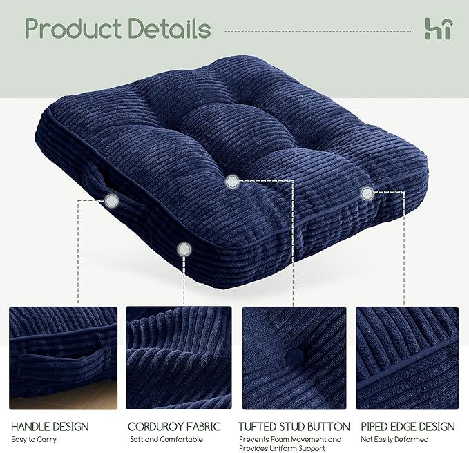 Washable Floor Pillow Cushion for Adults, Meditation Cushion Pillow, Large Square Floor Sitting, Removable Tufted Corduroy Cover, for Tatami Living Room or Yoga, 22x22 Inch, 2Pack, Machine Washable - Bloomnest