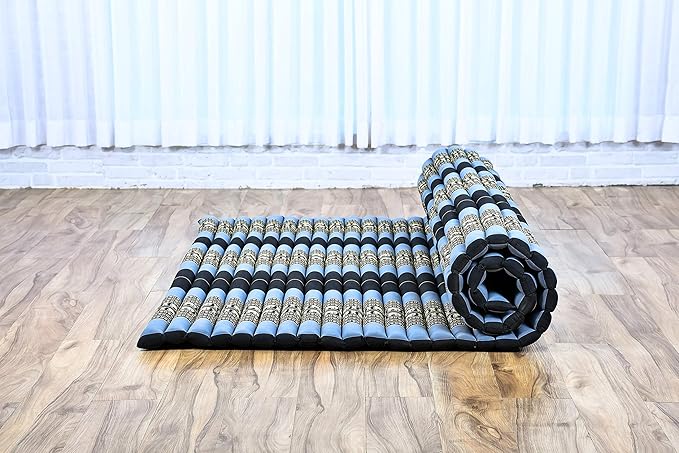 Leewadee - Foldable Floor Mattress - Japanese Roll Up Futon -Trifold Tatami Mat- Guest Floor Bed - Camping Mattress - Thai Massage Mat, Kapok Filled, 75 x 57 inches, Blue - Bloomnest