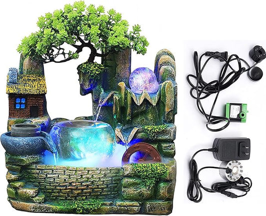 Tabletop Waterfall Fountain Humidifier with LED Light and Atomizer, Water Fountains Indoor Home Decor or est Festival Birthday Surprise for Boys, 14 Inch Desktop Small Mini Bonsai - Bloomnest