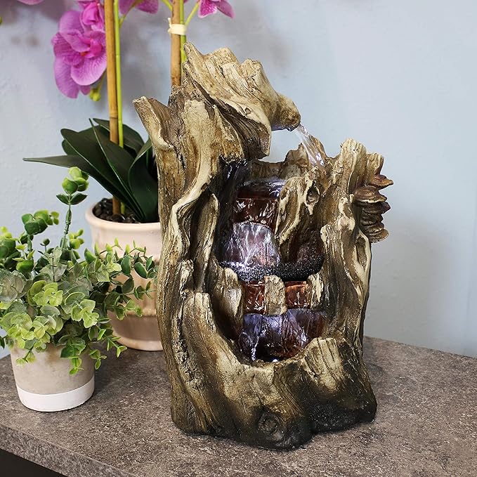 Sunnydaze Tabletop Water Fountain - 14 Inch Relaxing Indoor Desktop Water Fountain - Cascading Caves with LED Lights - Office, Bedroom, Living Room - Bloomnest