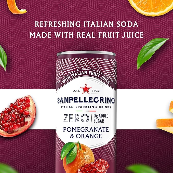 Sanpellegrino Zero Grams Added Sugar Italian Sparkling Drinks Pomegranate Orange, Sparkling Pomegranate Orange Beverage 24 Pack of 11.15 Fl Oz Cans - Bloomnest