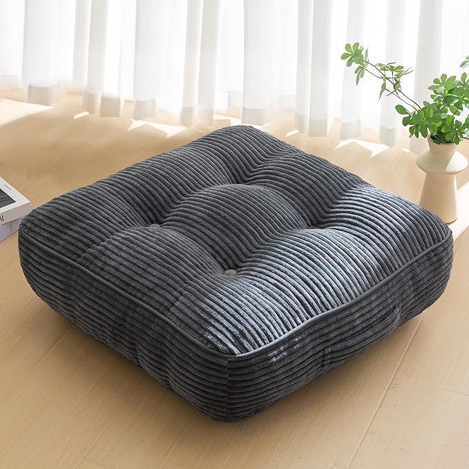 6" Washable Floor Pillow Cushion for Adults, Meditation Cushion Pillow, Large Square Floor Sitting, Removable Tufted Corduroy Cover, for Tatami Living Room or Yoga, 22x22 Inch, Machine Washable - Bloomnest