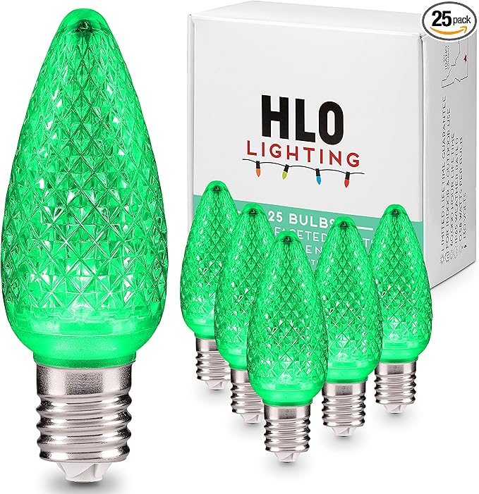 HLO Lighting Set of 25 Green C9 Faceted LED Christmas Light Bulbs for Indoor & Outdoor Use | Durable Replacement Bulb - Bloomnest