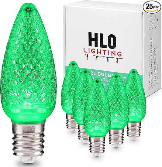 HLO Lighting Set of 25 Green C9 Faceted LED Christmas Light Bulbs for Indoor & Outdoor Use | Durable Replacement Bulb - Bloomnest