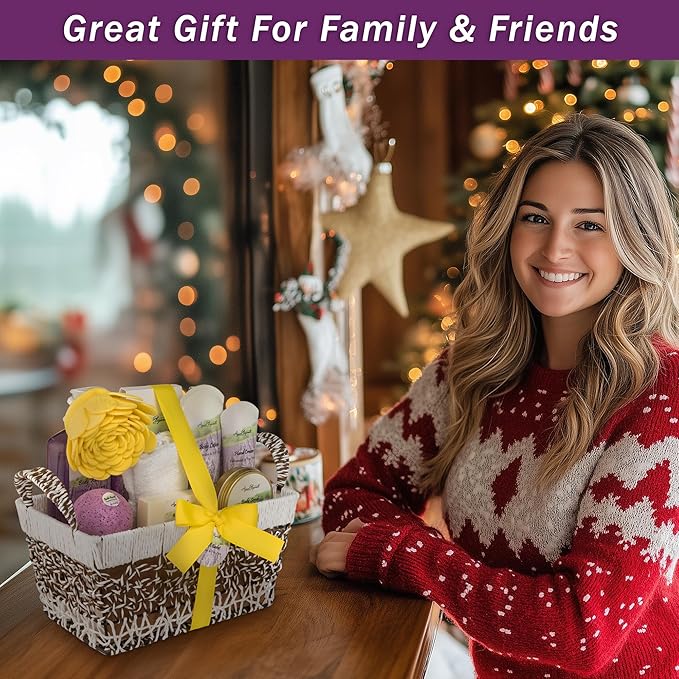 Spa Baskets For Women - Luxury Bath Set With Lavender & Tea Tree Oil - Spa Kit Includes Wash, Bubble Bath, Lotion, Bath Salts, Body Scrub, Hand Cream, Shower Puff, Bathbombs, Soap and Towel - Bloomnest