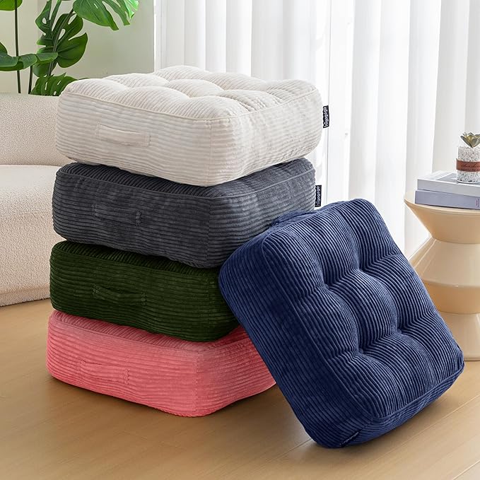 8" Washable Floor Pillow Cushion for Adults, Meditation Cushion Pillow, Large Square Floor Sitting, Removable Tufted Corduroy Cover, for Tatami Living Room or Yoga, 22x22 Inch, 2Pack, Machine Washable - Bloomnest