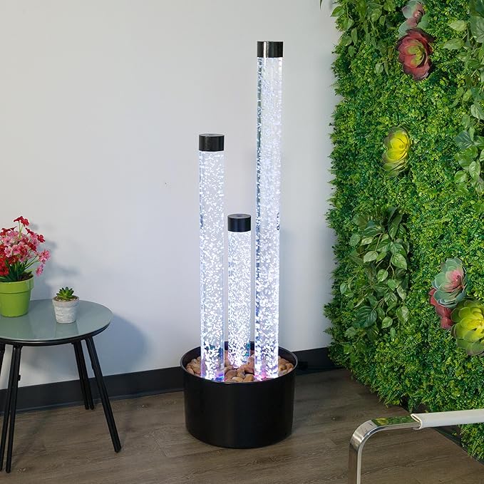 Alpine Corporation MLT166BK 54" 3 Tier Acrylic Bubble Fountain with Remote Control and 16-Color LED Lights, Decorative Water Feature for Indoor/Outdoor Us, Black - Bloomnest