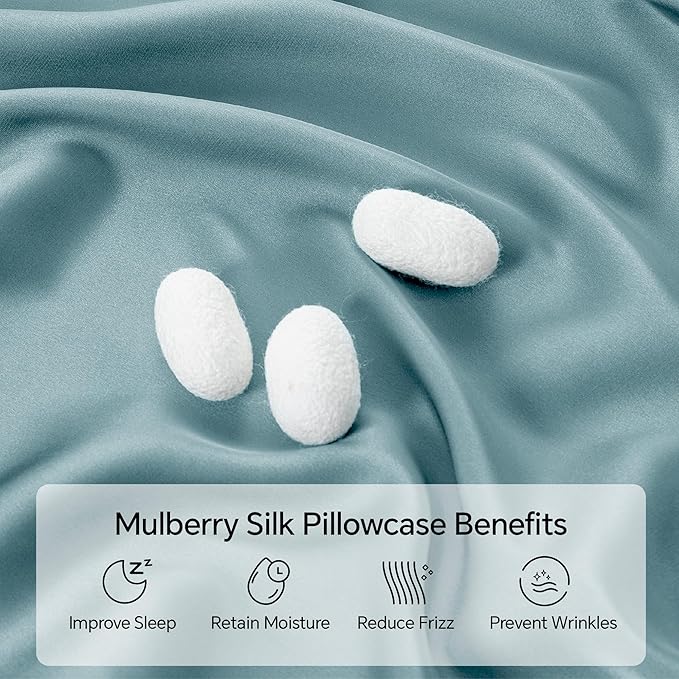 INFIIXSO Mulberry Silk Pillowcase for Hair and Skin, Silk Pillow Cases King Size with Hidden Zipper 20x40 Inches, Super Smooth and Soft Cooling Pillow Cases for Hot Sleepers(Haze Blue, 1 Pack) - Bloomnest