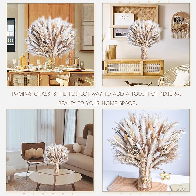 440PCS Natural Dried Pampas Grass Boho Home Decor Bouquet Phragmites Dried Flowers Bouquet for Wedding Floral Arrangements Home Decorations (440PCS) - Bloomnest