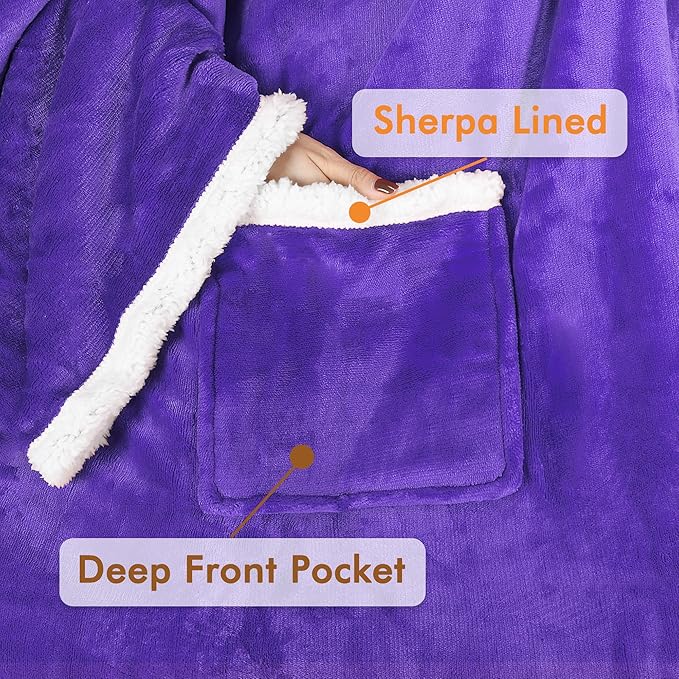 Tirrinia Sherpa Wearable Blanket With Sleeves, Full Body Throw Reading Wrap TV Blankets - Bloomnest