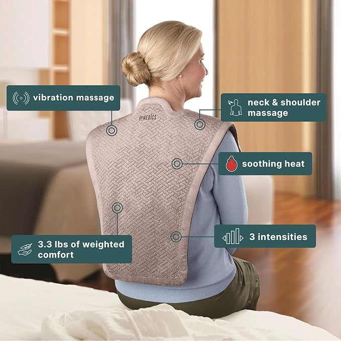Homedics Vibration Heated Shoulder Massager Wrap, Comfort Pro Elite, Soft Fabric, Tension Relief, 2 Speeds & Styles, Long, NMS-450H - Bloomnest