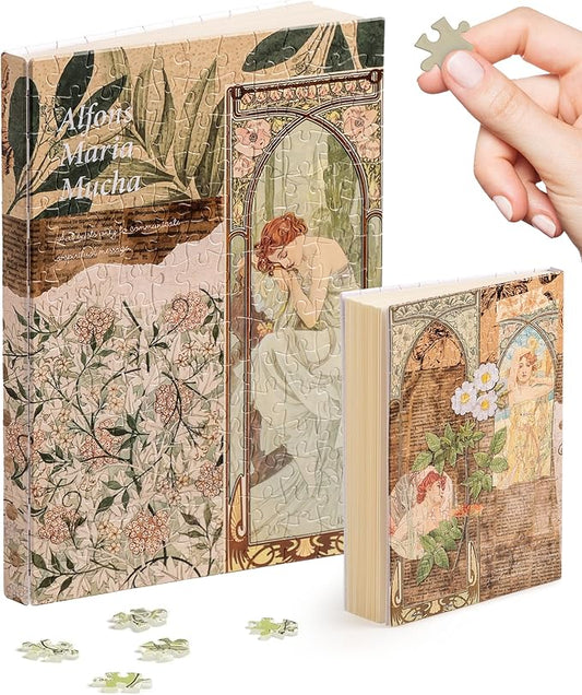 PieceRelax A5 Puzzle Journal for Adults, 300 Piece Plastic Jigsaw Book Cover (Includes Notebook) - Alphonse Mucha - The Times of The Day, Unique Gift [YA1059] - Bloomnest