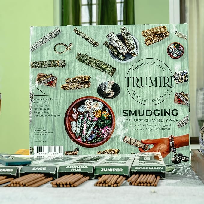 Trumiri Incense Sticks for Smudge Kit - Total 120 Insence-Sticks (20 Insense x 6 Incents) - Inciensos Aromaticos para Malas Energias Inscents-Sticks with Sage Sweetgrass for Smudging + Incense Holder - Bloomnest