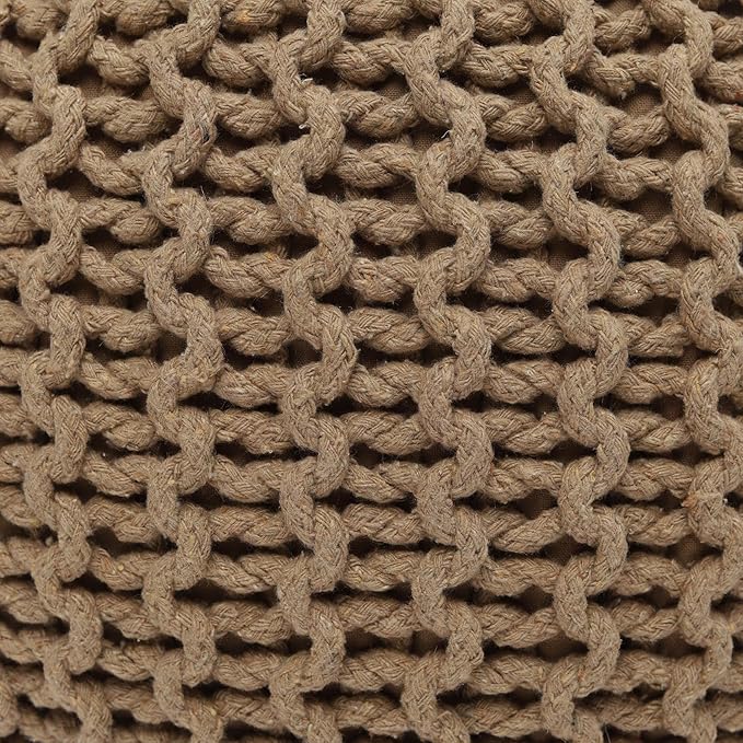 REDEARTH Round Pouf Ottoman - Hand Knitted Cable Boho Poof Home Décor Pouffe Circular Footrest for Living Room - Bedroom - Lounge - 100% Cotton (19.5"x19.5"x14") - Beige - Bloomnest