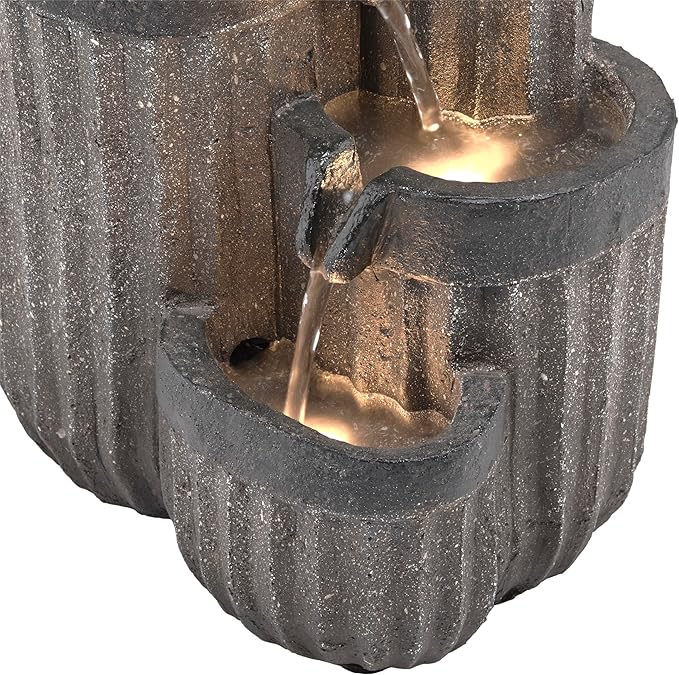Alpine Corporation WIN1372 14" Tall Cascading Tabletop Fountain with LED Lights – Decorative Indoor Water Feature for Desk, Patio, and Home Décor, Gray - Bloomnest