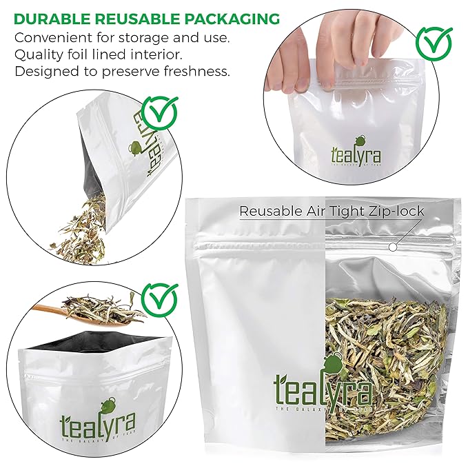 Tealyra - White Peony - Bai Mu Tan White Loose Leaf tea - Premium Chinese White Tea - Caffeine Level Low - 100g (3.5-ounce) - Bloomnest