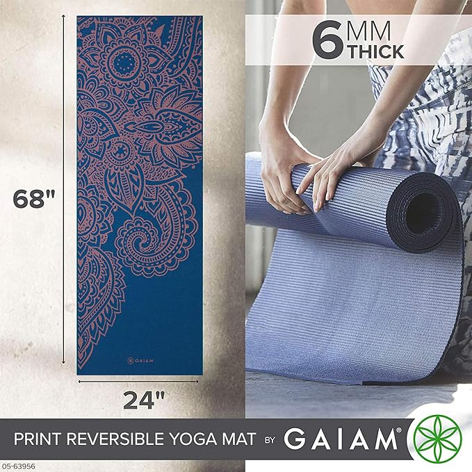 Gaiam Yoga Mat - Premium 6mm Print Reversible Extra Thick Non Slip Exercise & Fitness Mat for All Types of Yoga, Pilates & Floor Workouts (68" x 24" x 6mm Thick) - Bloomnest