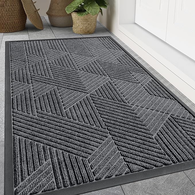 Smiry Front Door Mat Outside Entrance, Heavy Duty Sturdy Natural Rubber Doormat, Trap Dirt and Moisture, Easy Clean Low Profile Mats for Indoor Outdoor Entry, Irregular Triangle (47x32, Silver Grey) - Bloomnest