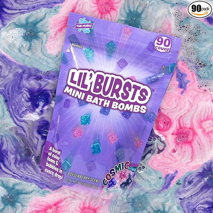 Tub Works Lil' Bursts Mini Bath Bombs for Kids, 90 Count, Cosmic | Nontoxic | Tiny With A Burst of Color, Foam & Bubbles | Customize With Fun Colors | Create Bath Art - Bloomnest