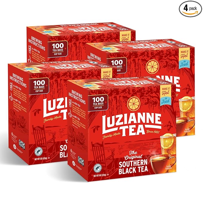 Luzianne Unsweetened Iced Tea Bags, Family Size, 100ct Box (Pack of 4) - Bloomnest