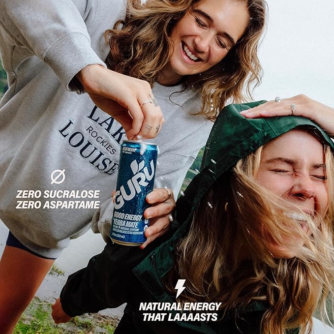 GURU Yerba Mate Organic Energy Drinks, Clean Energy Drink with Plant Based Natural Caffeine from Green Tea, Low Calorie, Gluten Free, 140mg Caffeine, Healthy Drinks, Acai Berry, 12oz (Pack of 12) - Bloomnest