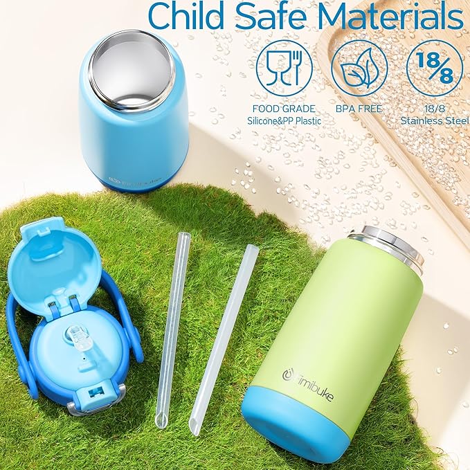 Fimibuke Kids Insulated Water Bottle with Straw Lid & Handle - 14oz BPA FREE 18/8 Stainless Steel Metal Tumbler Leak Proof Double Wall Vacuum Kids Cup Toddler Water Bottle for School Boys Girls - Bloomnest