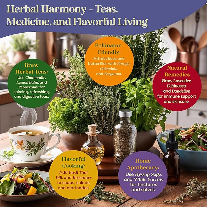 35 Medicinal & Tea Herb Seeds Variety Pack - 16,285+ Non-GMO Heirloom Herbs Seeds for Planting Indoor & Outdoor: Lavender, Rosemary, Echinacea, Mint, Catnip, Basil - Gardening Seed Packets - Bloomnest