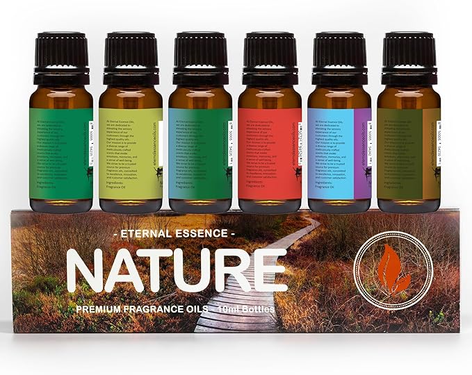 Eternal Essence Oils Nature Set of 6 Premium Fragrance Oils - Sweet Grass, Aspen Grass, Fire Amber, Sweet Rain, Bamboo & Teak and Amberwood - For Diffusers, Candle & Soap Making, & Aromatherapy - 10ML - Bloomnest