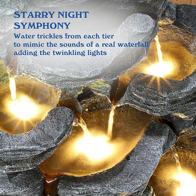 TITIMO 7-Tier Cascading Rock Water Fountain Outdoor Garden Waterfall with Lights,Fountain Indoor Decor for Garden, Patio, Backyard, Deck, Porch and Home Art Decor (24" H) - Bloomnest