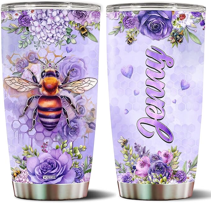 Personalized Bee Tumbler Customized Name Queen Bees Gifts For Women Mug Cups Water Bottle 20oz Gift Birthday Valentine Christmas From Lover Insulated Stainless Steel Coffee Cup With Lid - Bloomnest