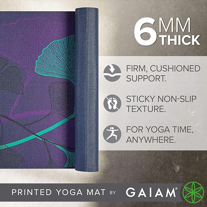 Gaiam Yoga Mat - Premium 6mm Print Extra Thick Non Slip Exercise & Fitness Mat for All Types of Yoga, Pilates & Floor Workouts (68"L x 24"W x 6mm Thick) - Bloomnest
