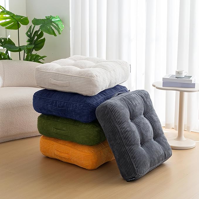 6" Washable Floor Pillow Cushion for Adults, Meditation Cushion Pillow, Large Square Floor Sitting, Removable Tufted Corduroy Cover, for Tatami Living Room or Yoga, 22x22 Inch, 2Pack, Machine Washable - Bloomnest