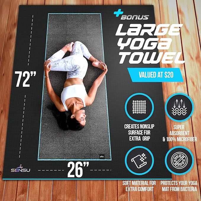 Sensu Large Yoga Mat - 7' x 5' x 9mm Extra Thick Yoga Mat for Men and Women - Non-Slip Surface for Extra Grip - Ideal for Hot Yoga, Pilates, Grounding and Meditation at Home or in Studios - Bloomnest