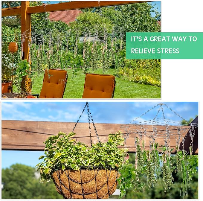 Bokon 4 Pcs Hanging Drying Rack for Herb Macrame Flower with Stainless Clip Dryer Hook for Drying Herb Air Plants Spices Flower Hydroponic Plant Ready to Use with Ceiling Hook(Rectangle) - Bloomnest