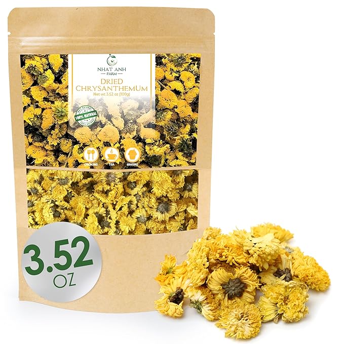 Nhat Anh Farm - Premium Dried Chrysanthemum - 3,5oz(100g) Dried Chrysanthemum Flowers - 100% Natural & Pure - Sugar/Caffeine/Gluten Free. For Making Tea - Bloomnest