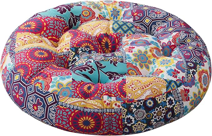 Codi Meditation Floor Pillow, Boho Pillows Seating for Adults and Kids, Large Round Cushion for Yoga Living Room Tatami Sitting, Memory Foam Added, 22x22 Inch, Multi Patchwork - Bloomnest