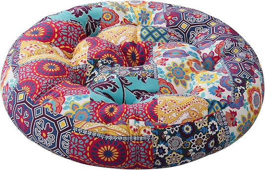 Codi Meditation Floor Pillow, Boho Pillows Seating for Adults and Kids, Large Round Cushion for Yoga Living Room Tatami Sitting, Memory Foam Added, 22x22 Inch, Multi Patchwork - Bloomnest