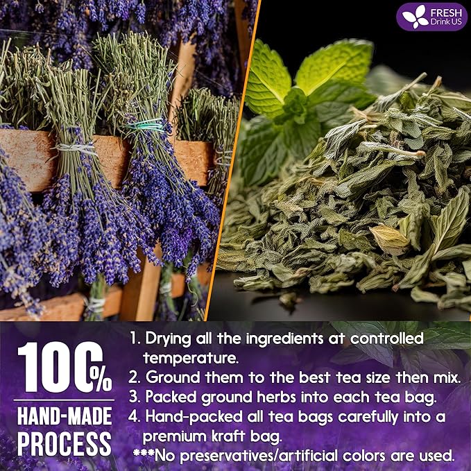 FreshDrinkUS, Premium 55 Tea Bags Lavender Mint Tea, 100% Natural, Blend of Lavender, Peppermint, Sage and Licorice. Made with Natural Material Tea Bags. No Sugar, No Caffeine, Vegan. - Bloomnest