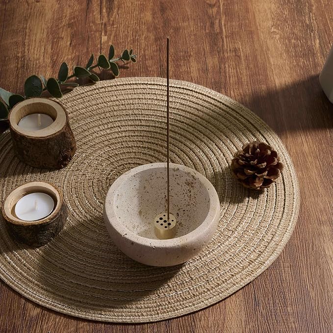 Incense Holder for Sticks and Cones - Handcrafted Limestone Incense Burner and Ash Catcher, Modern Stone Holder for Aromatherapy, Meditation, and Japanese Incense - Bloomnest