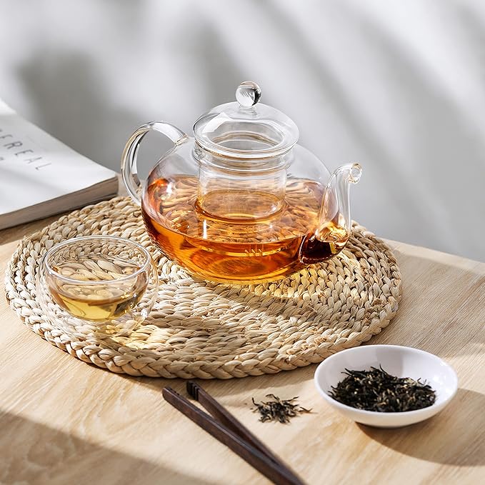 CNGLASS Glass Teapot Stovetop Safe,Clear Teapot with Removable Infuser 20.3 oz,Loose Leaf and Blooming Tea Maker - Bloomnest