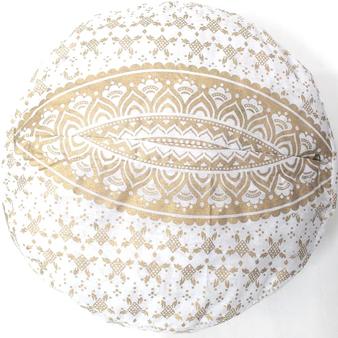 ICC Floor Pillows & Cushion covers Decorative Hippie Mandala Pouf Pillow covers Seating Meditation Cushion Cover Large Boho Ottoman Case Pillowcase Couch White Gold Ombre 16" Round - Bloomnest