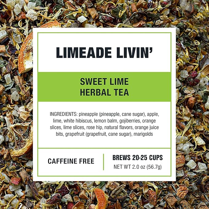 Tiesta Tea - Limeade Livin, Loose Leaf, Sweet Lime Herbal Tea, Non-Caffeinated Fruit Blend, Make Hot or Iced Up to 25 Cups, 2 oz Resealable Pouch - Bloomnest